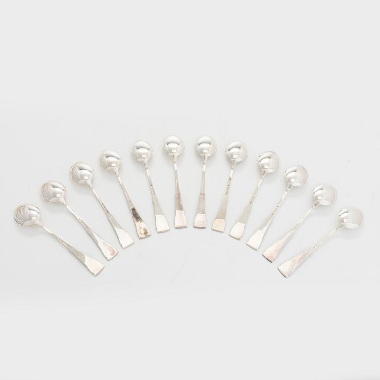 Mauno Honkanen, A 12-piece set of silver coffee spoons "Tähkä", Tillander, Helsinki 1963.