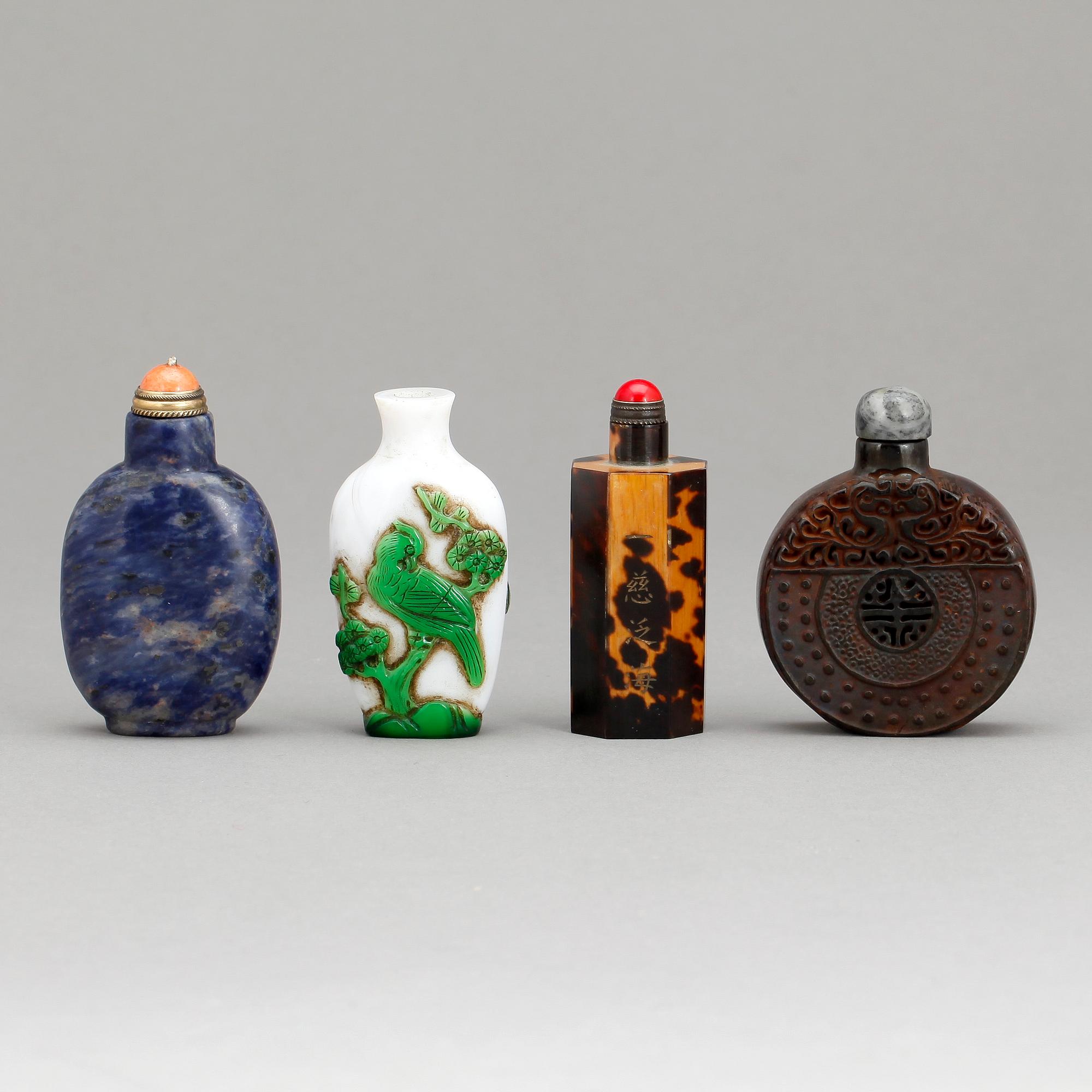 SNUSFLASKOR, 4 st, sten resp glas, Kina.