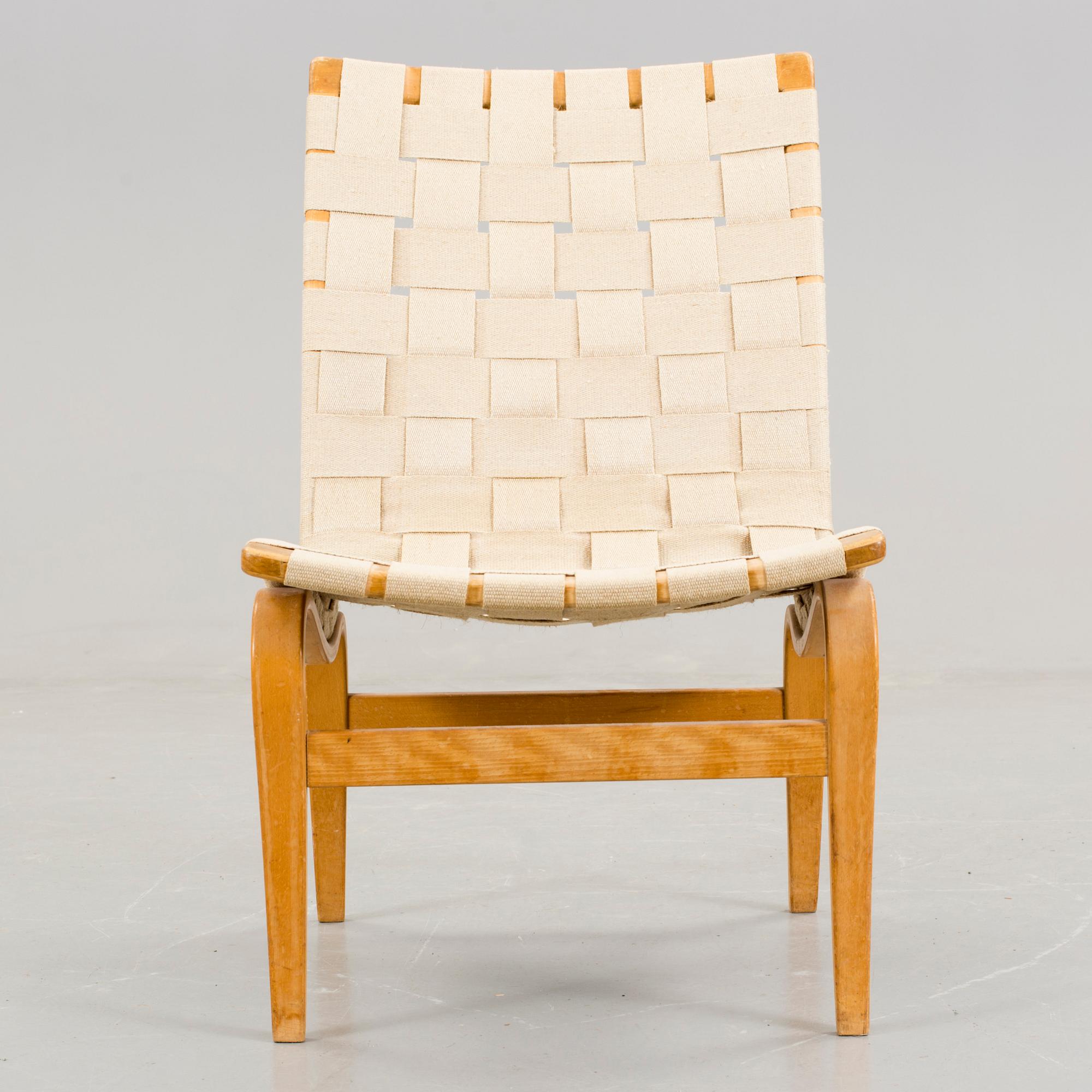 BRUNO MATHSSON, fåtölj "Eva", Brännmärkt och etikettmärkt, Karl Mathsson Värnamo.