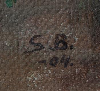 OKÄND KONSTNÄR, olja på duk uppfodrad på skiva, signerad S.B och daterad -04.