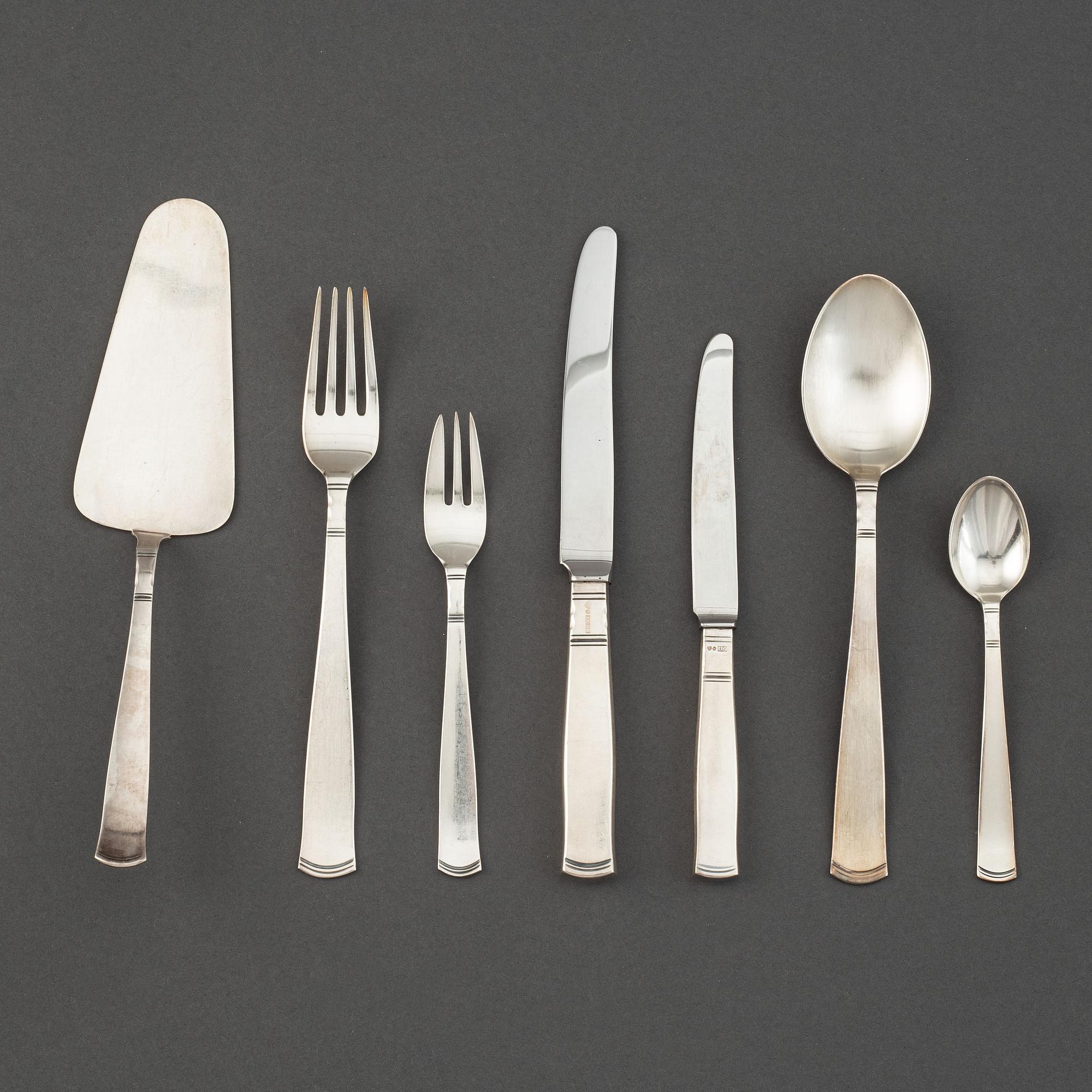 Jacob Ängman, a 66 piece "Rosenholm" silver part flatware service, maker's mark GAB, Stockholm, 1960/70s.