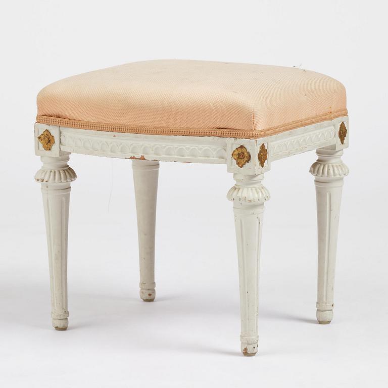 A late Gustavian stool, Stockholm, late 18th century.