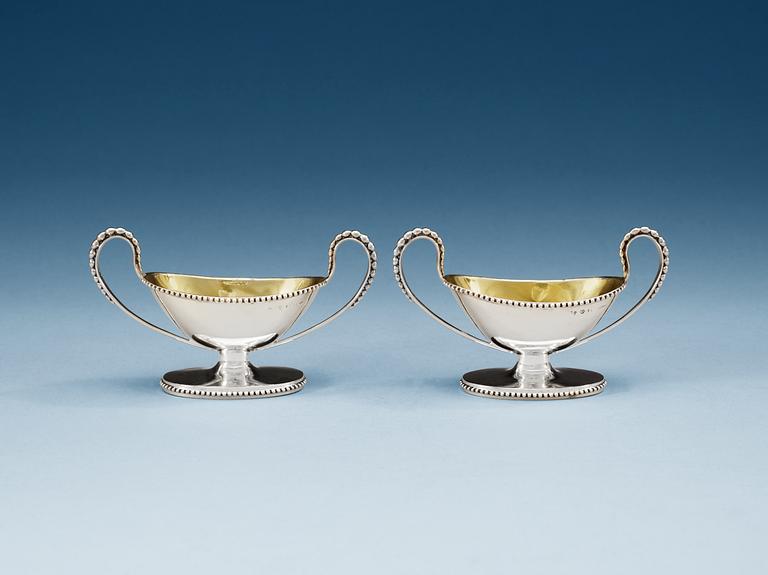 A pair of Swedish 18th century parcel-gilt salts, makers mark of Anders Fredrik Weise, Stockholm 1789.