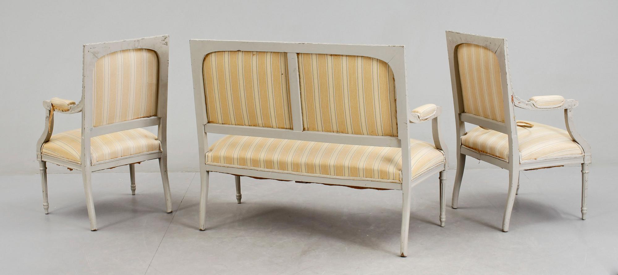SOFFGRUPP, 3 delar, gustaviansk stil, 1900-tal.