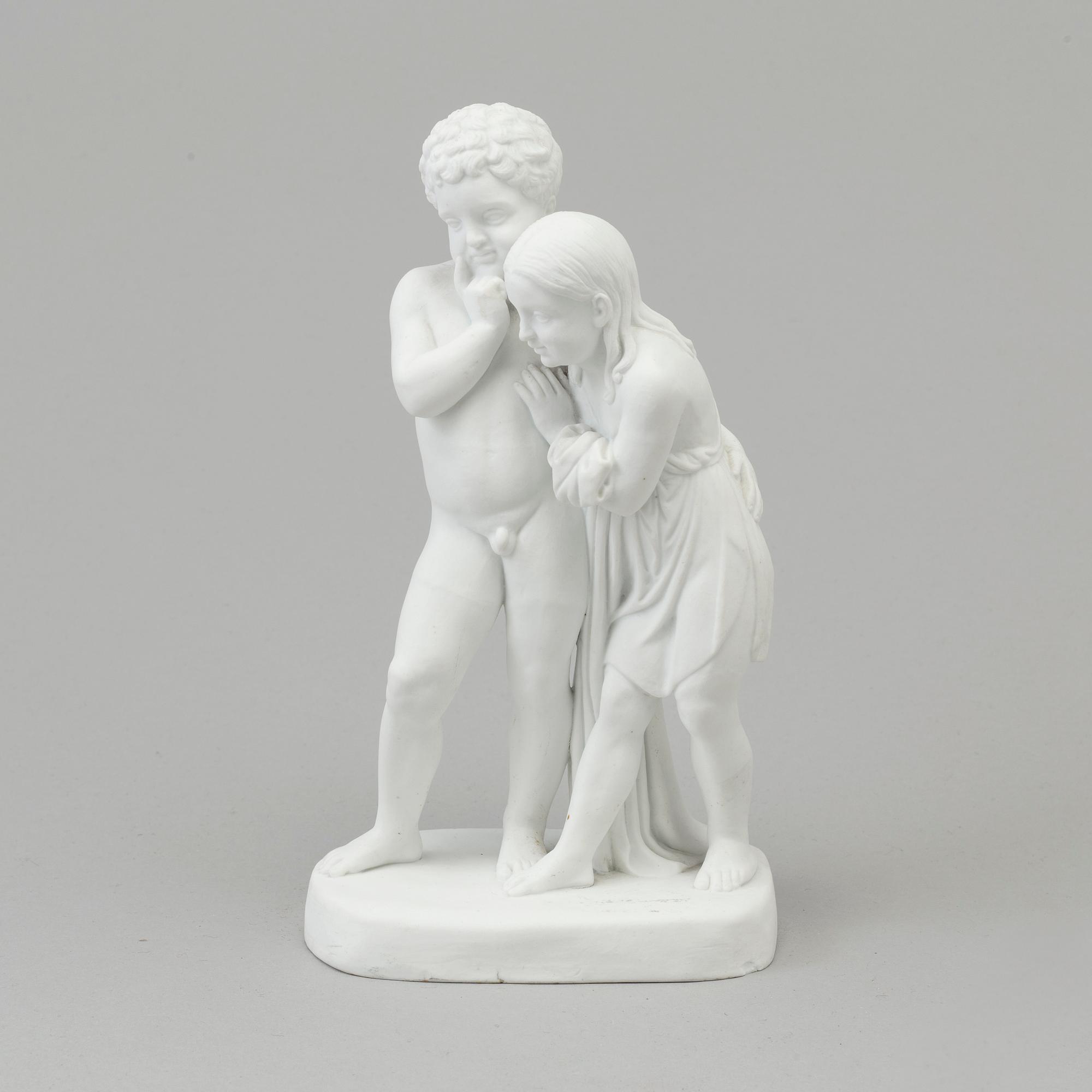 A bisquit sculpture of 'Two children' after Bertel Thorvaldsen, Bing & Gröndahl, Danmark, 20th Century.
