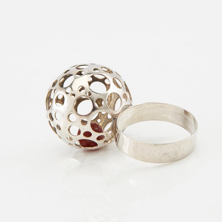 Liisa Vitali, ring and pendant "Leppäkerttu" silver, Westerback Helsinki 1974.