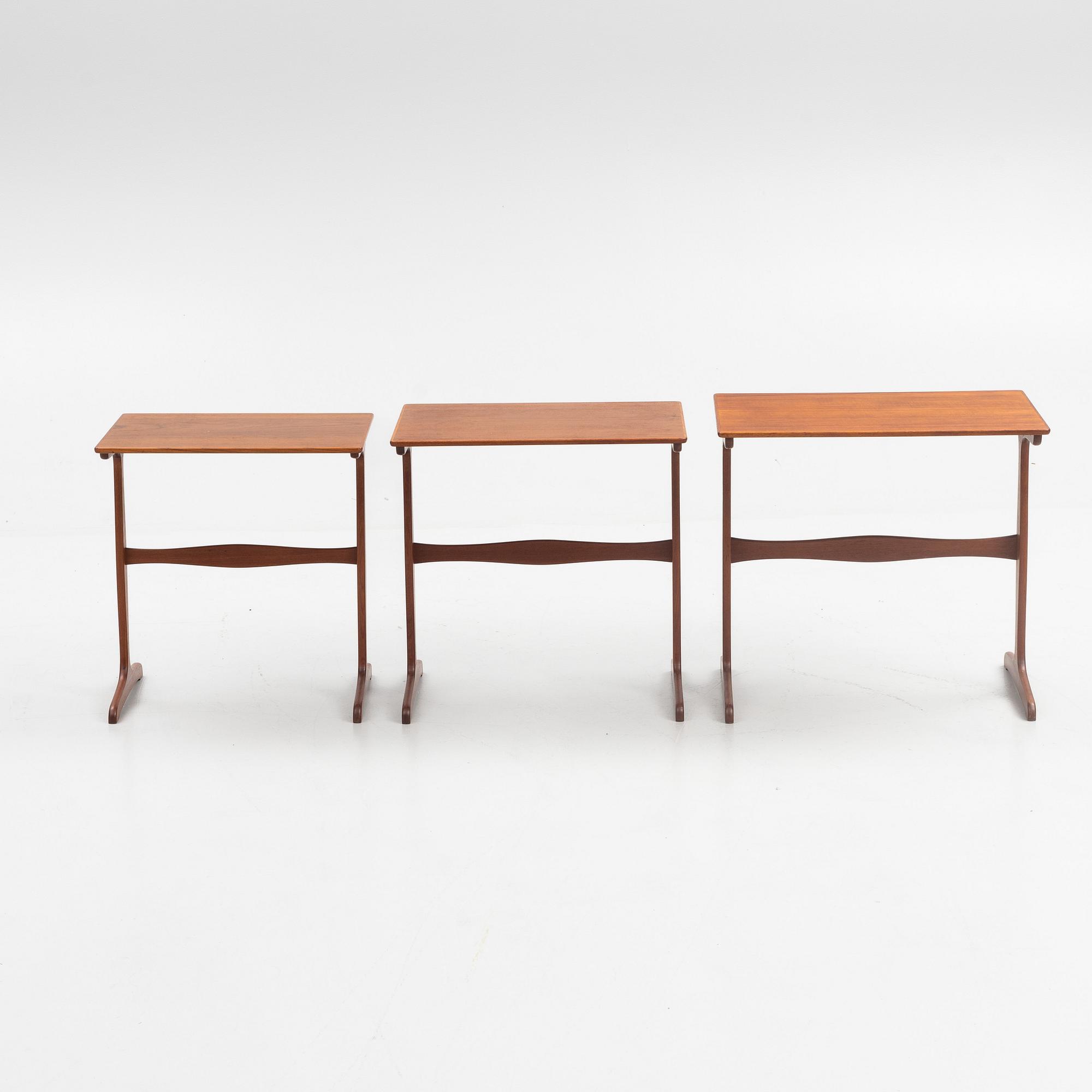 Ole Wanscher, a three-piece nesting table, A.J. Iwersen, Copenhagen, Denmark, mid 20th century.