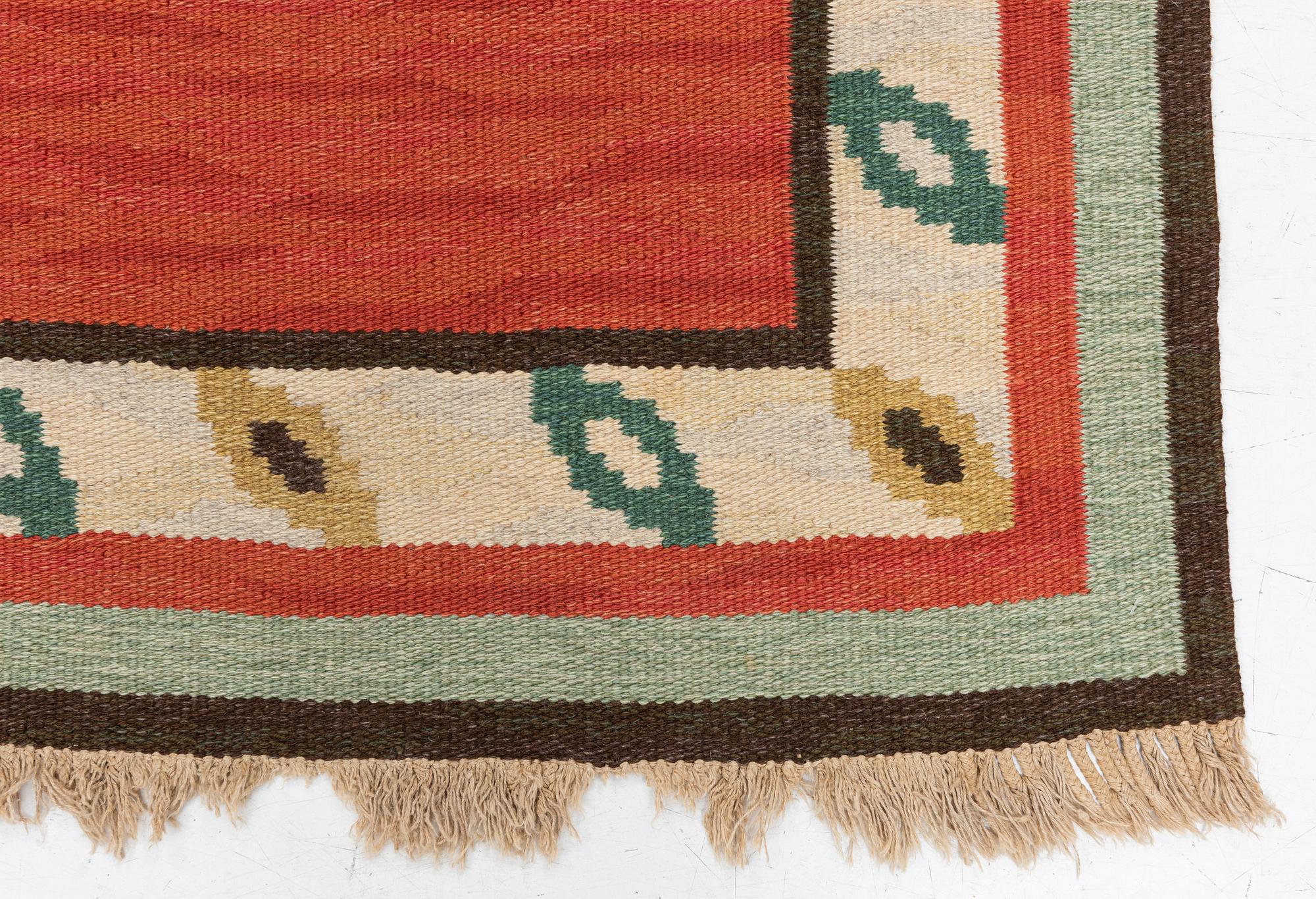 Polly Björkman, workshop, flat weave, signed TPB, approx. 248 x 174 cm.