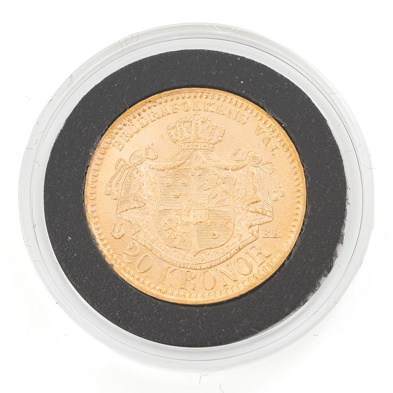Guldmynt, Sverige, Oskar II, 20 kronor, 1884.