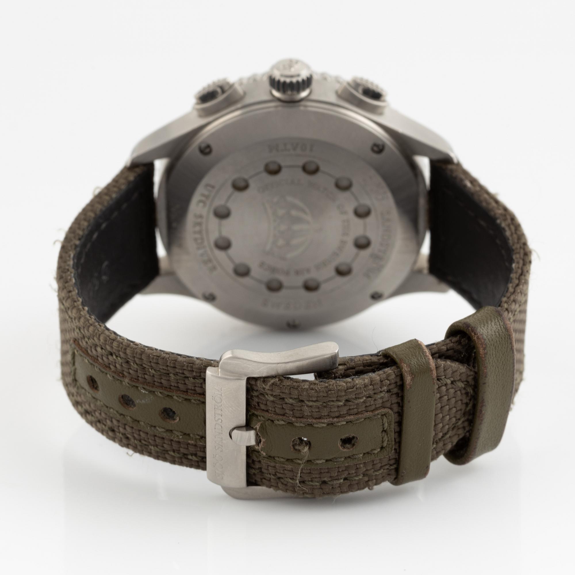 Sjöö Sandström, UTC Skydiver, "Karlsfälts Collection", "Official watch Swedish Airforce", wristwatch, 44 mm.
