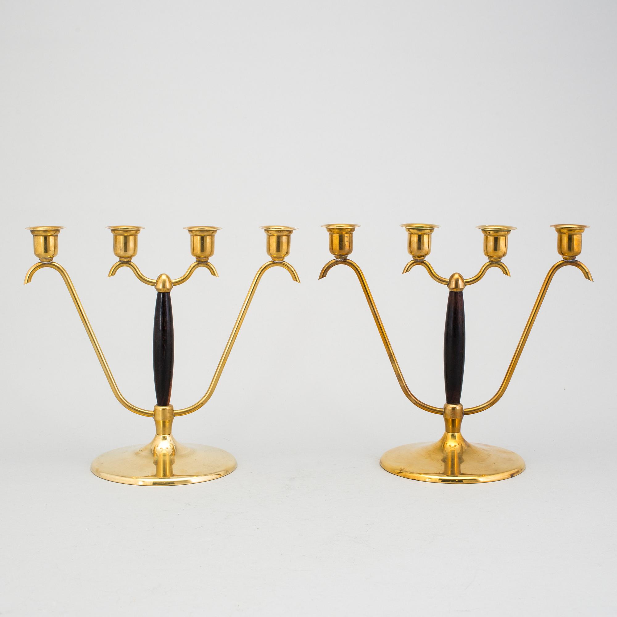 KANDELABRAR, ett par, mässing, O. H. Lagerstedt, Eskilstuna, 1950-tal.