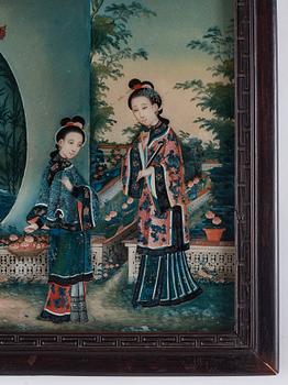 A reverse glass painting, Qing dynasty (1664-1912).