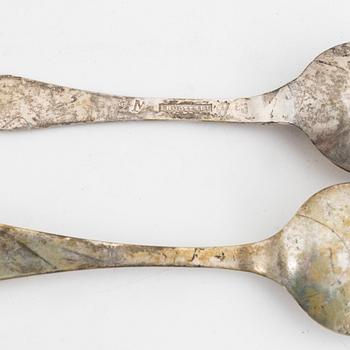 Six Swedish silver table spoons, 18-19th century.