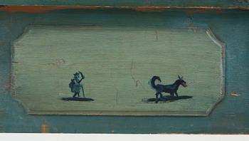 VÄGGFAST SÄNG, allmoge, Hede, Härjedalen. Bär dat 1795. Målningen utförd av vandrande målare från Järvsö, Hälsingland.