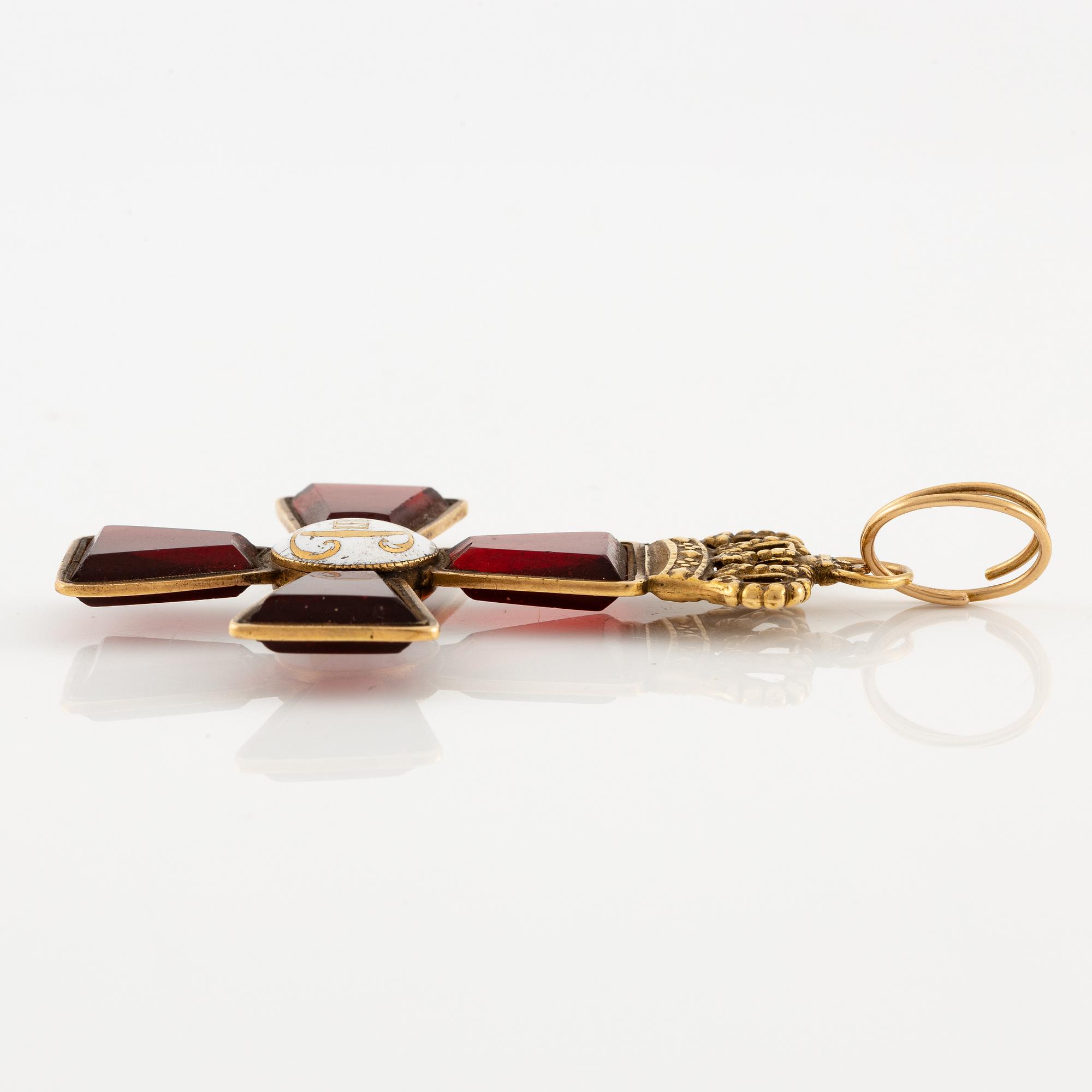 A gold, enamel and ruby glass neck cross of the Order of Charles XIII, presumably early 19th century.