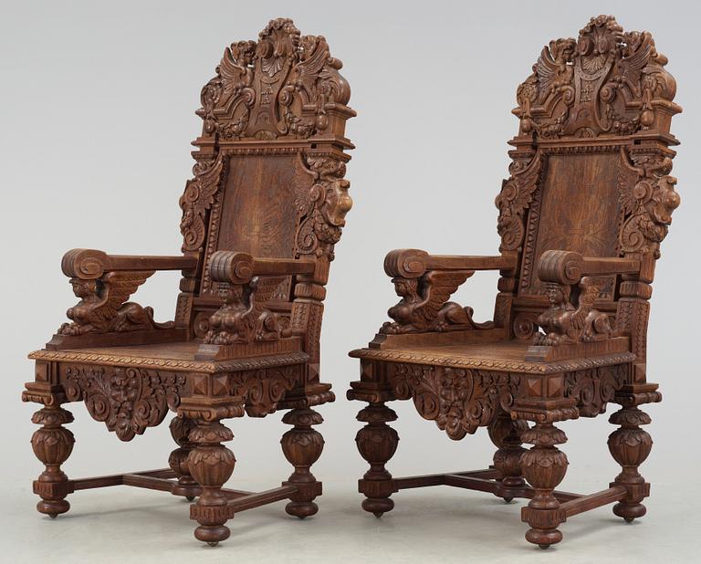 TRONSTOLAR, ett par, barockstil, 1800-tal.