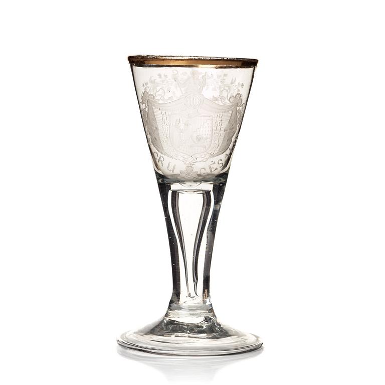 Spetsglas, graverat vapen för Lütkeman, 1700-tal.