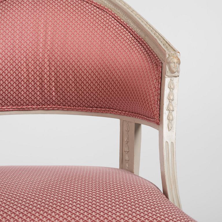 A pair of late Gustavian open armchairs, late 18th century.