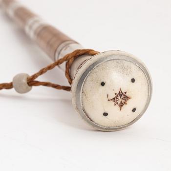 A birch and reindeer horn stick by Esse Poggats, before 1964, signed.