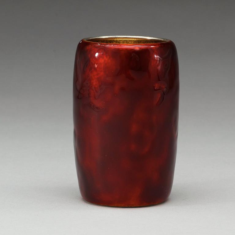 A C.G. Hallberg red enameled silver vase, Stockholm 1912.