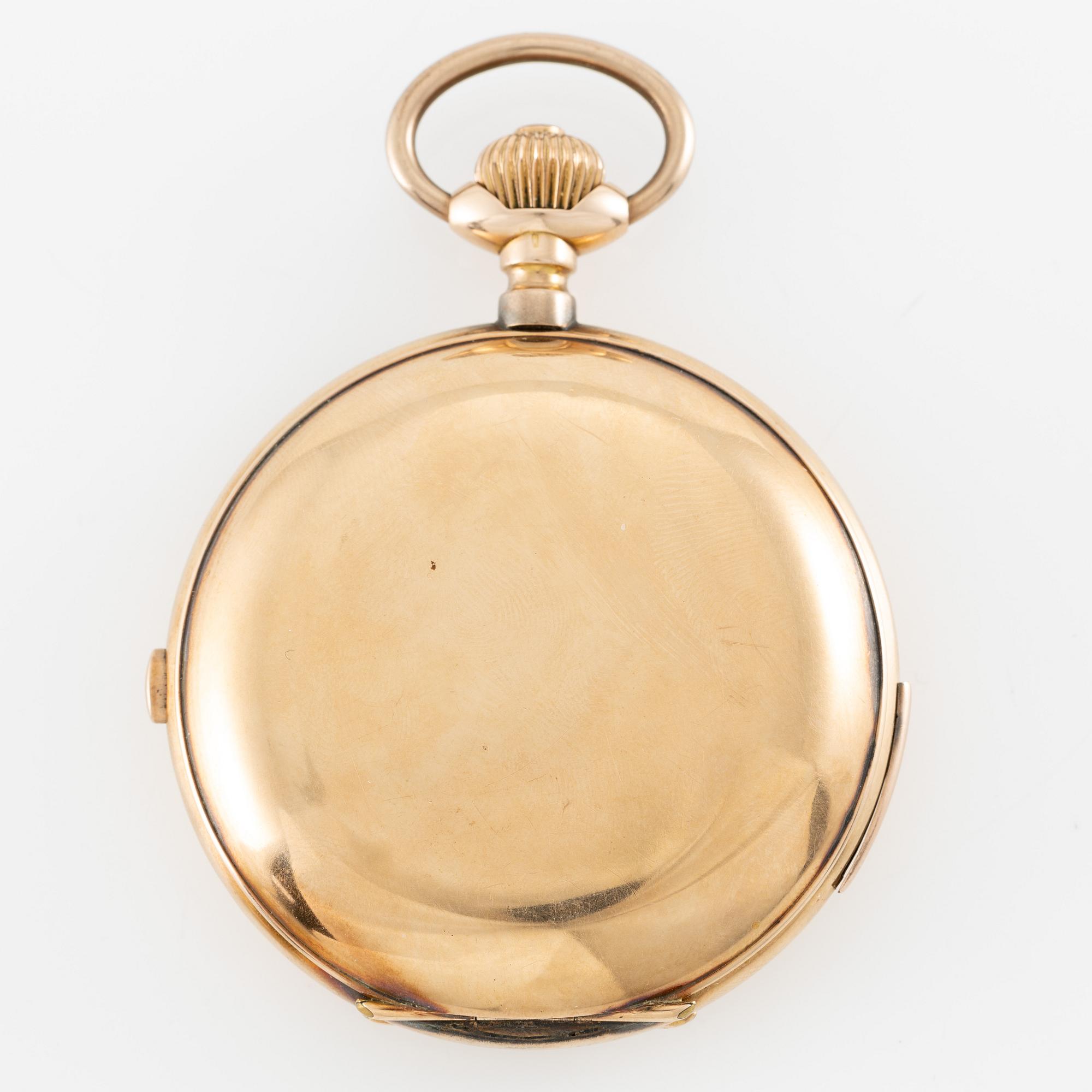 Pocket watch, hunter, 14K gold, 64 mm.