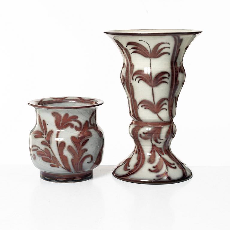 Allan Ebeling, two glazed ceramic vases, Bo Fajans, 1920s.