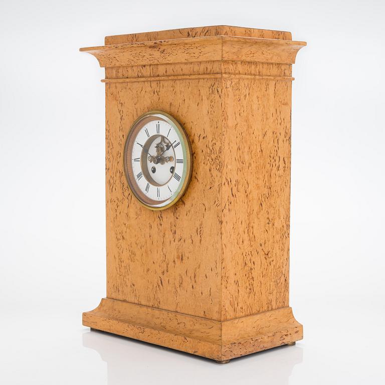 Table clock, presumably Brocot, Masurian birch, Russia, 1880s.