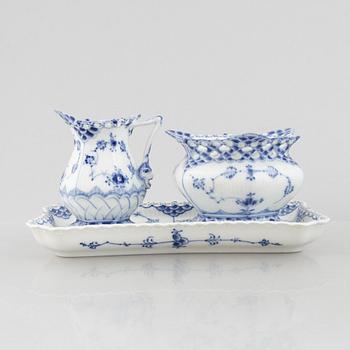Royal Copenhagen, a 29-piece porcelain coffee service, full lace "Blue Fluted", Denmark.