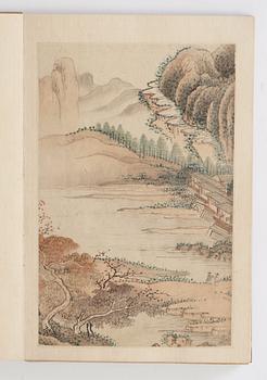 An album with eight landscape paintings, copies after Gu Fang (Gu Ruozhou, active c. 1700), Qing dynasty, 19th Century.