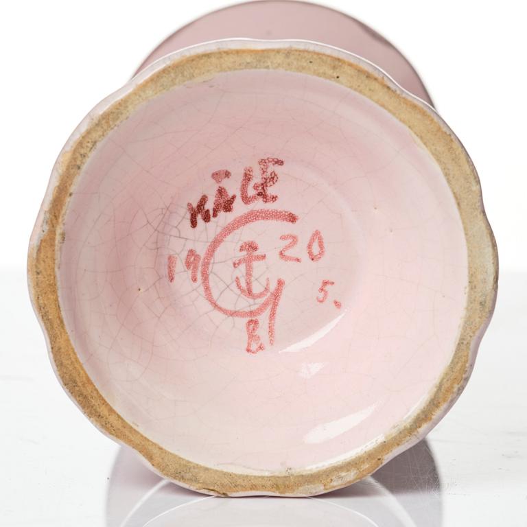 Wilhelm Kåge, Two earthenware vases, a lamp base and a jar with cover, Gustavsberg, Sweden, dated 1920.