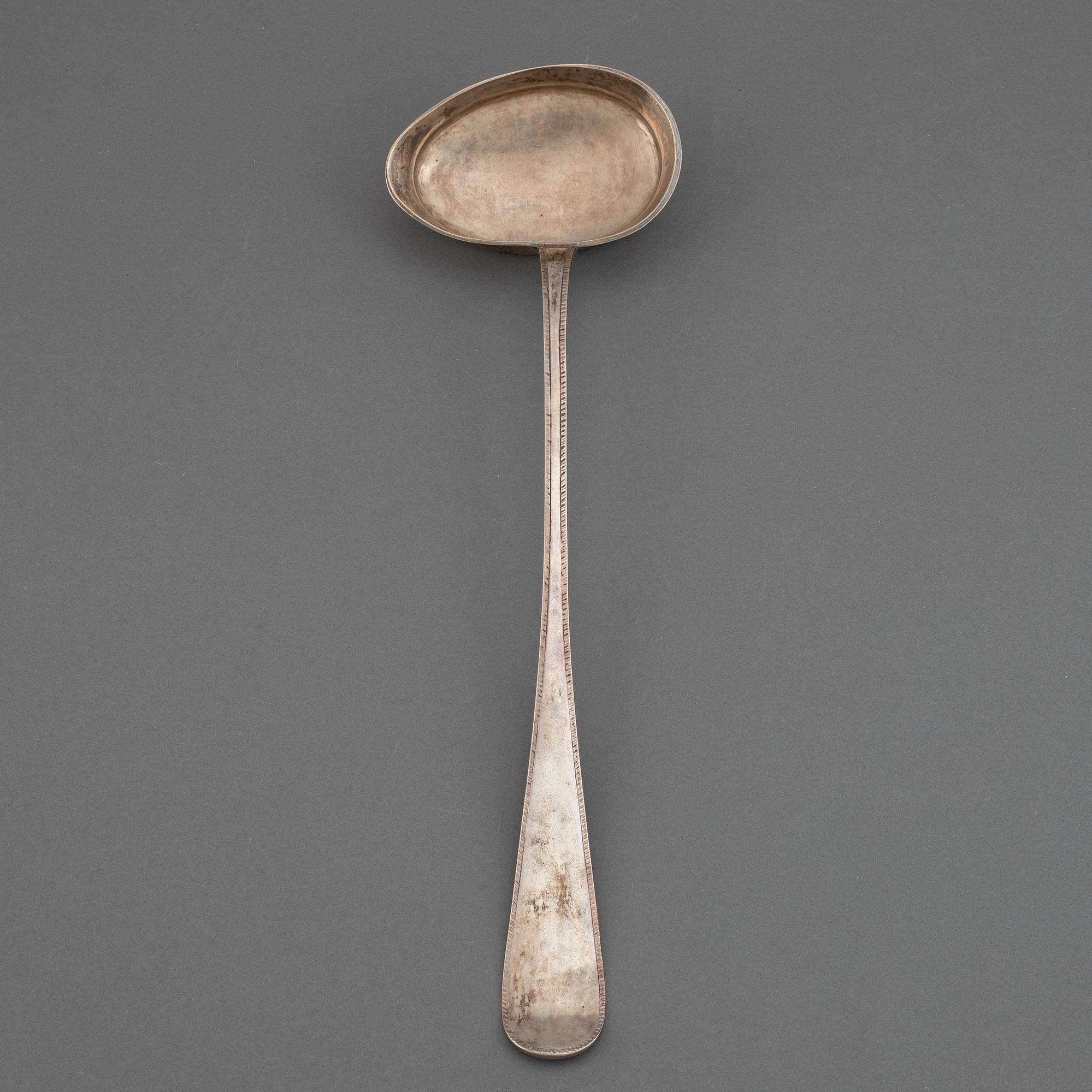 A Swedish 18th century silver soup-laddle, mark of Johan Lund, Gothenburg (1784-1789).