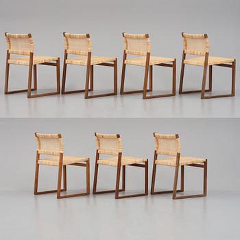 Børge Mogensen, a set of seven oak and rattan 'BM61' chairs, Fredericia Denmark.