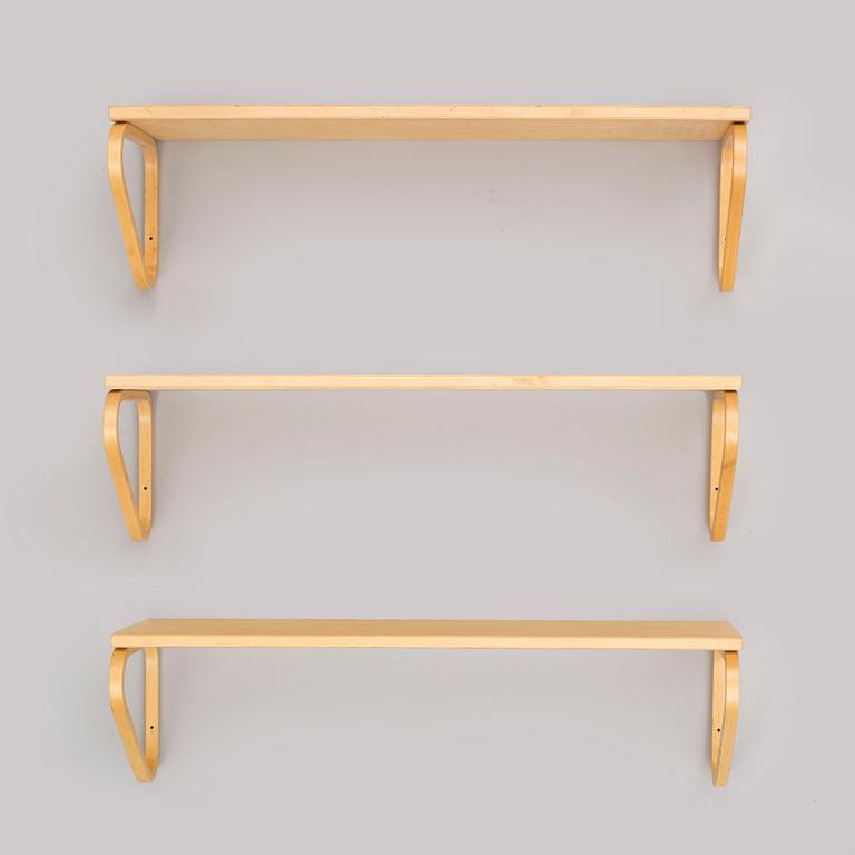 ALVAR AALTO, vägghyllor, 3 st, modell 112B Artek, 1900-talets slut.