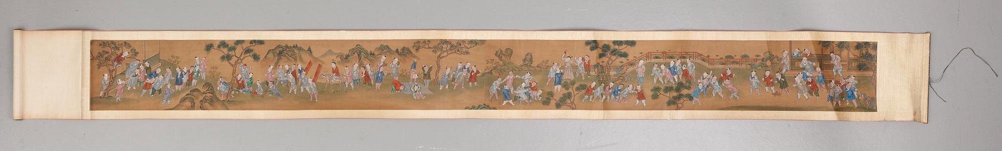 A scroll painting, ink and color on paper, Qing dynasty, 19th Century. '100 boys'.