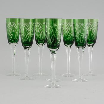 Eight champagne glasses from the 20th century.