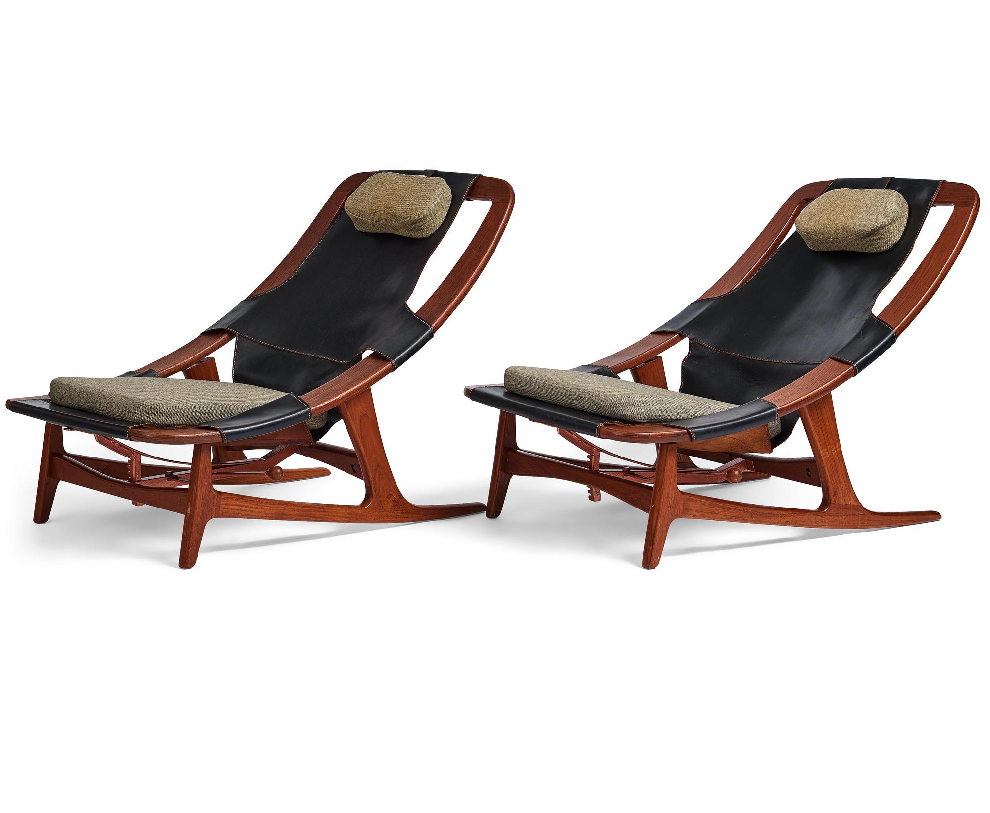 Arne Tideman Ruud, a pair of teak lounge chairs "Holmenkollen/3030", A/S Inventar Gjövik, Norway 1960's.