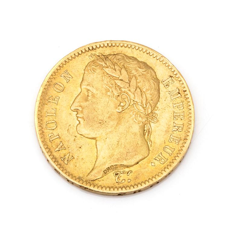 A FRENCH 40 FRANCS GOLD COIN, Napoleon I, 1811. Ca 9 grams.