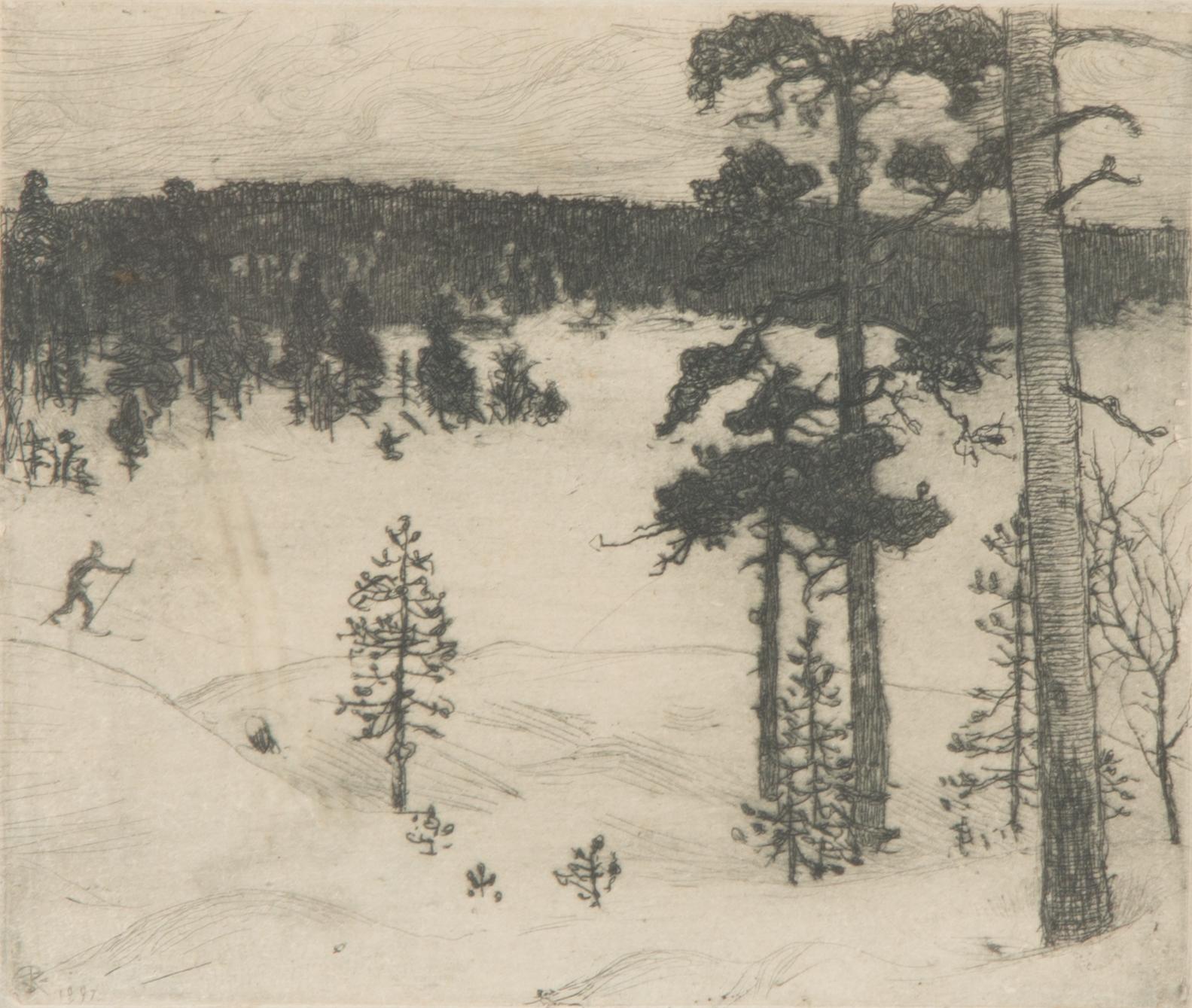 Akseli Gallen-Kallela, etsning, signerad med blyerts.