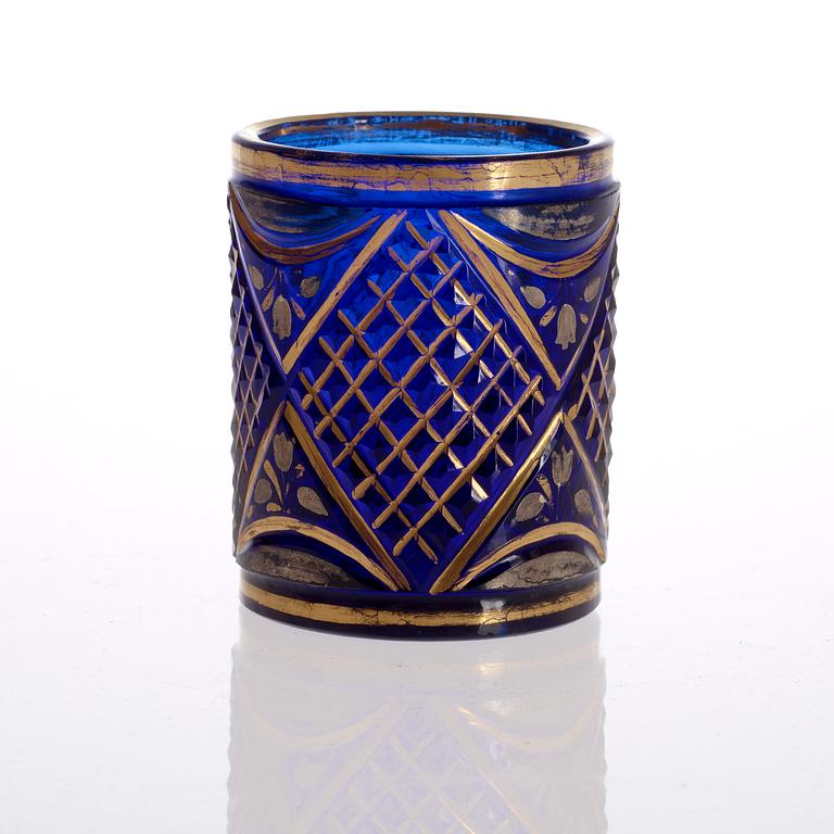 A Russian cut and gilded blue glass beaker, ca 1800.