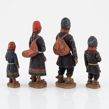 Torborg Lindberg, four carved and painted wooden figures, signed T.L.