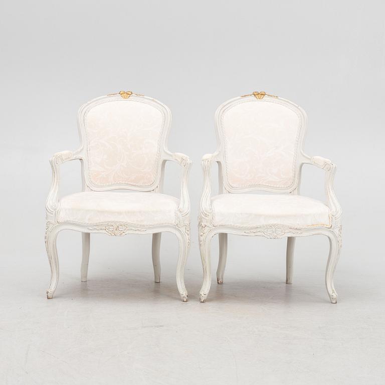 Armchairs, a pair, Louis XV style, early 20th century.