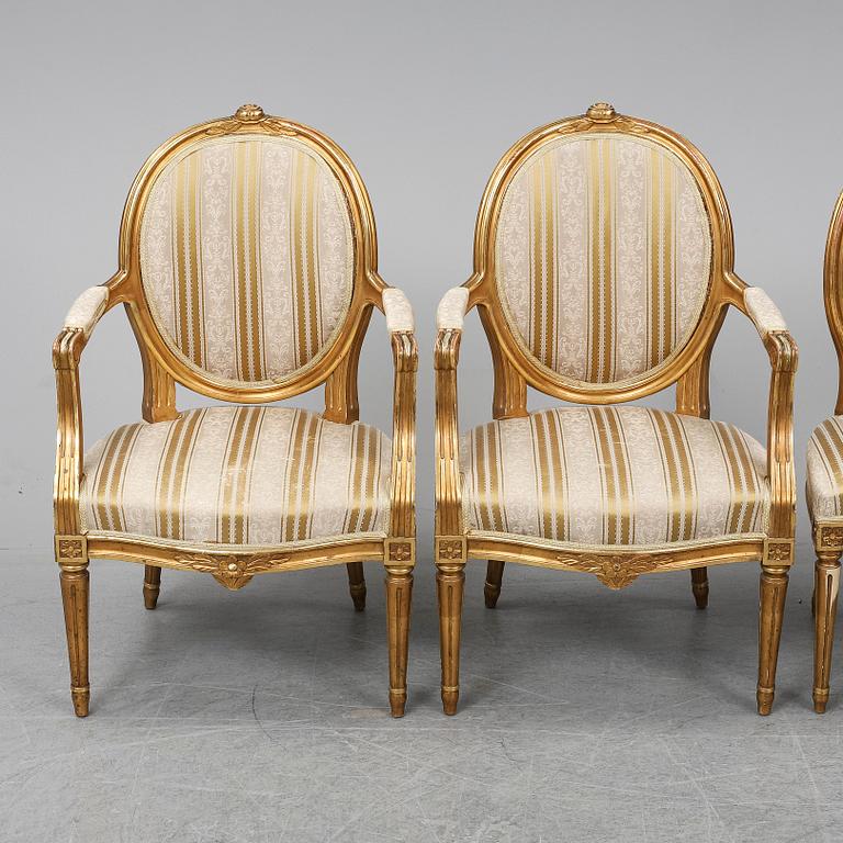 STOLAR samt KARMSTOLAR, 2+2 st, gustaviansk stil, 1900-talets första hälft.