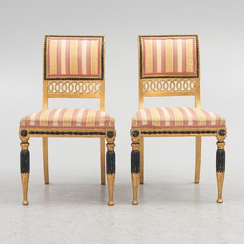 A pair of late Gustavian giltwood chairs, Stockholm, late 18th century.