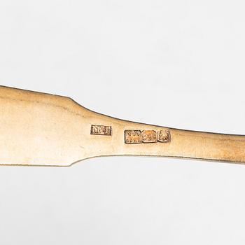Nine Russian silver spoons, including St Petersburg 1828.