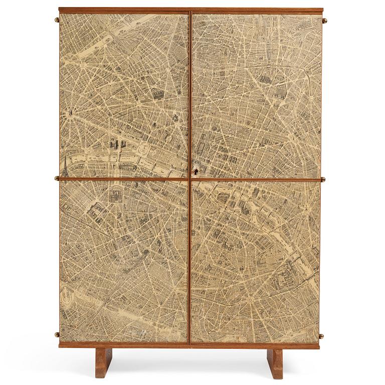 Josef Frank, a cabinet covered with Georges Peltier's 'Plan de Paris à vol d'oiseau', Svenskt Tenn, Stockholm, probably ca 1937-43.