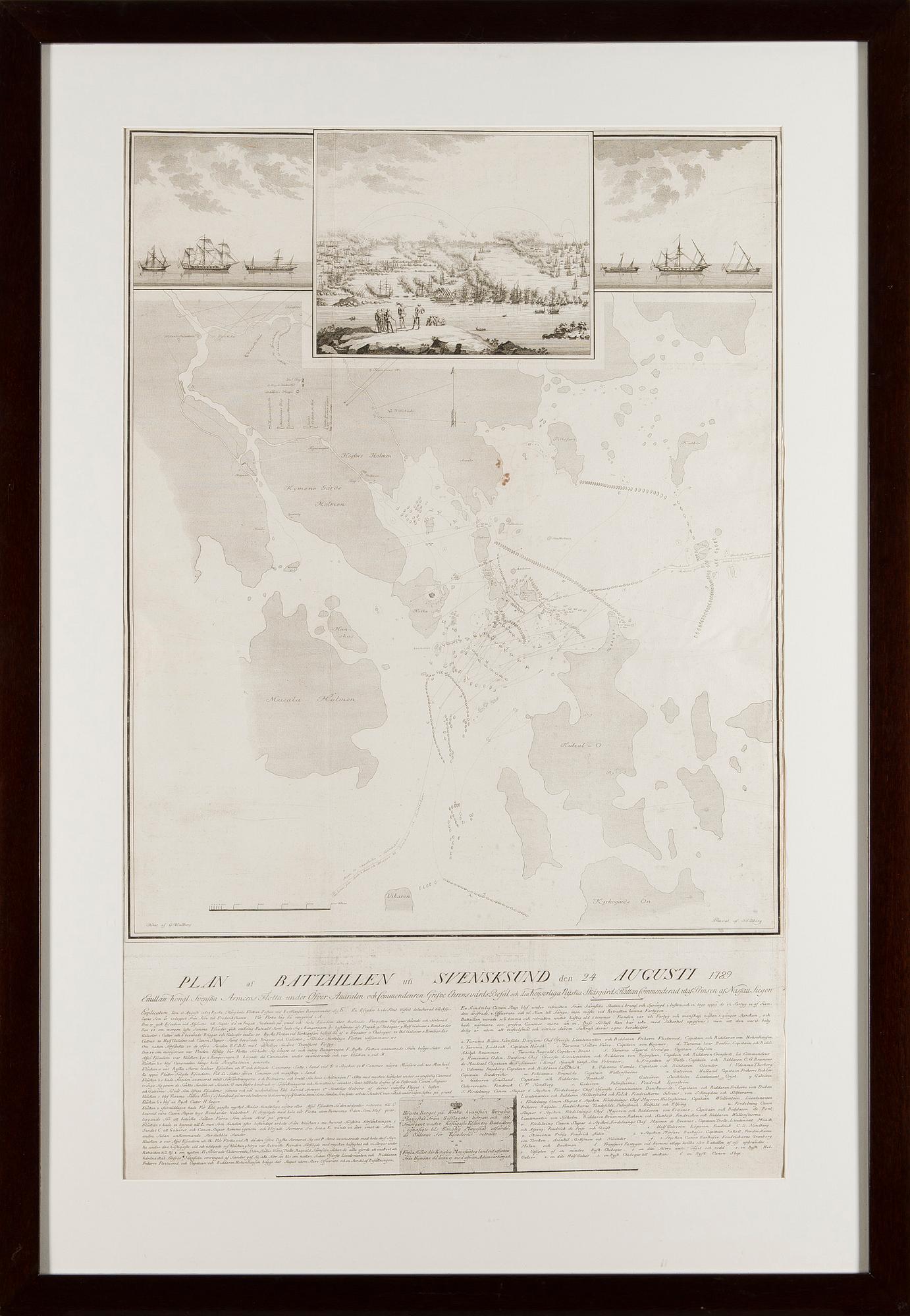 KARTA, SLAGET VID SVENSKSUND AUGUSTI 1789. Ritad av G.Wallberg och graverad av Jacob Gillberg.