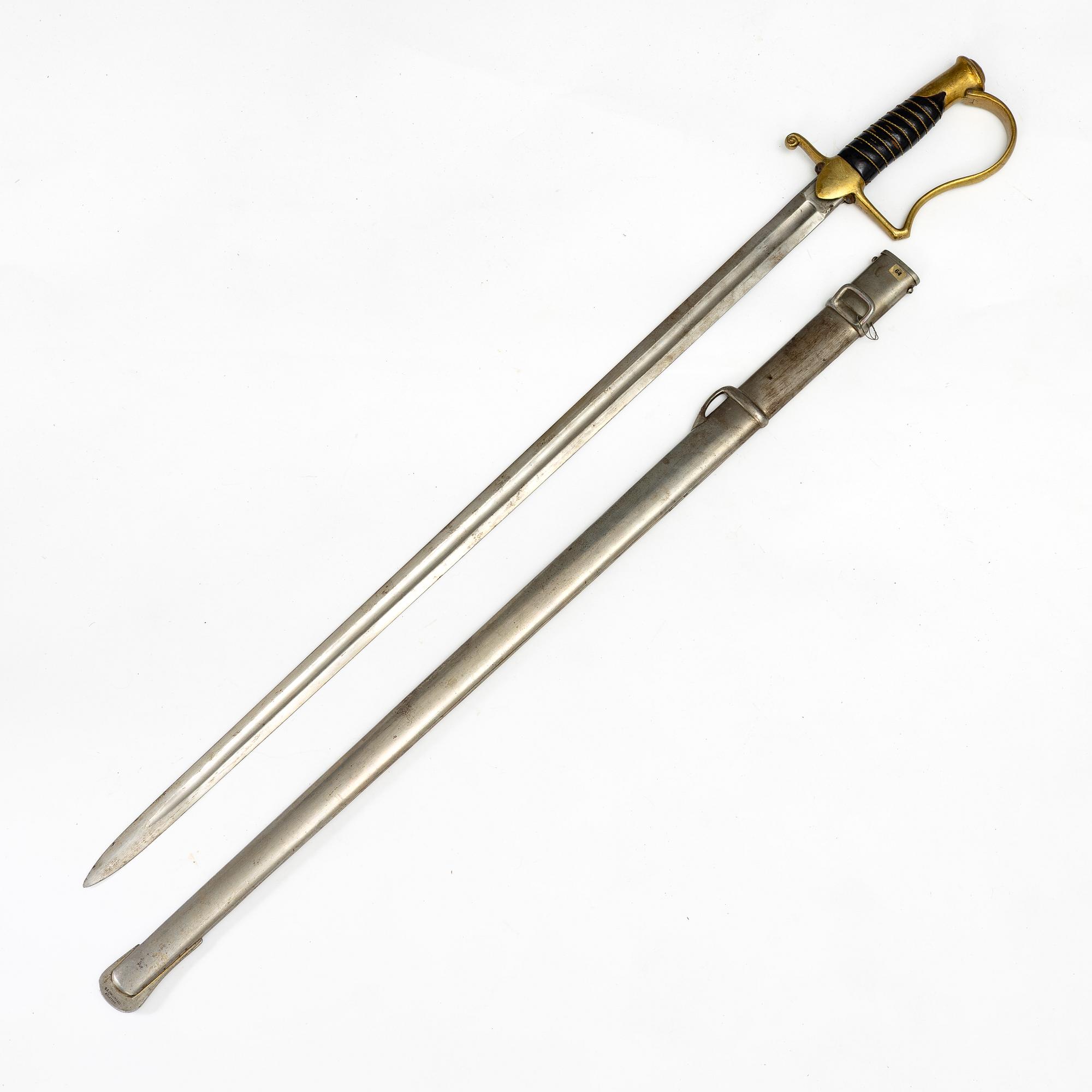 A Swedish artillery saber 1889 pattern with scabbard.