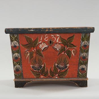 a folk art box from Bjuråker Hälsingland marked JMBD 1837.