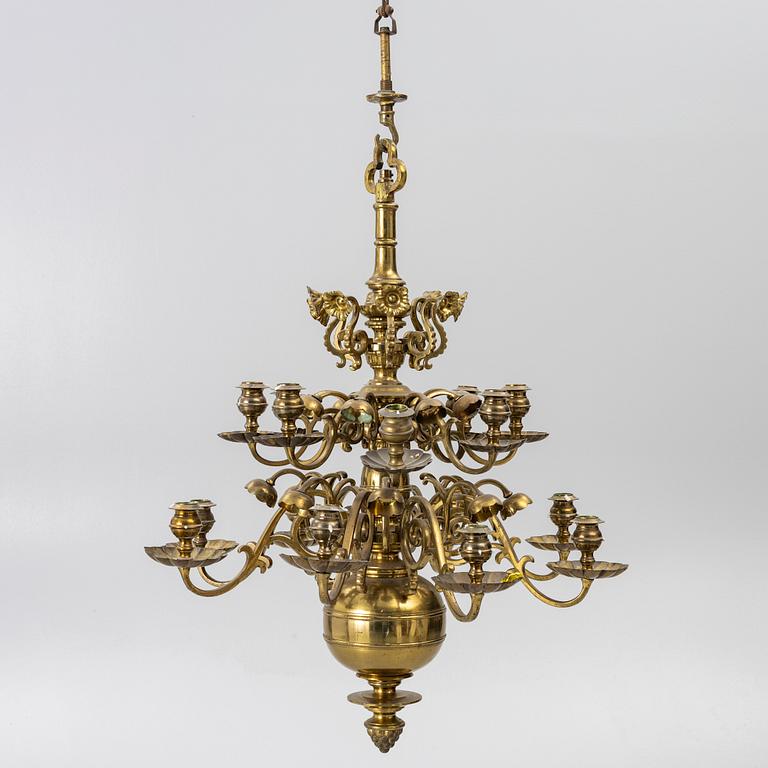 A Baroque style brass chandelier, 20th century.