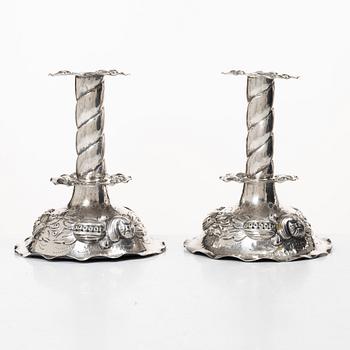Candelsticks, a pair, silver, Baroque style, Jewellers Ab Joh Petterssons Eftr, Stockholm 1948.